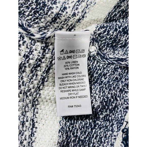 Max Studio Sweater Womens Sz Small Knit Ivory Blue Stripes Nautical Raw Hem - Picture 12 of 12